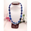 Blue Banded Agate Necklace - Oval Beads 18mm x 12mm - 19 Inches Long